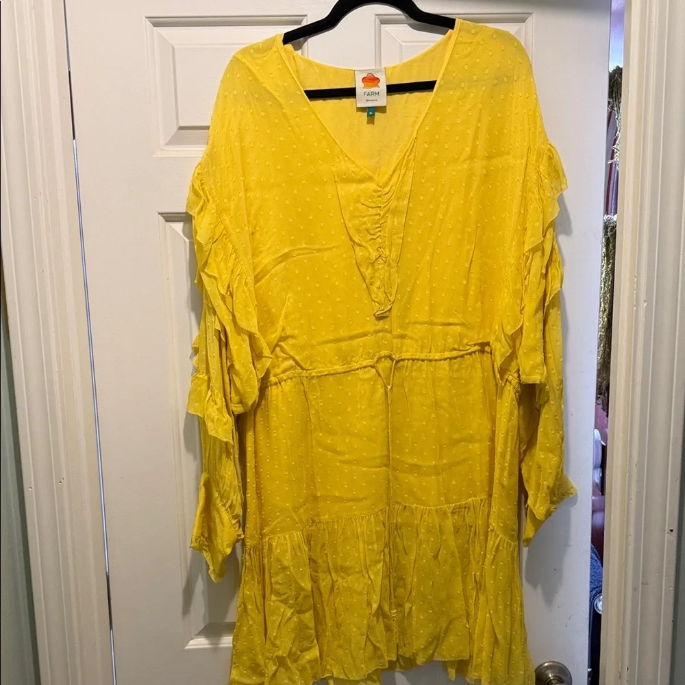 Farm Rio Mini Yellow Dress with Beaded Tie - Picture 1 of 6